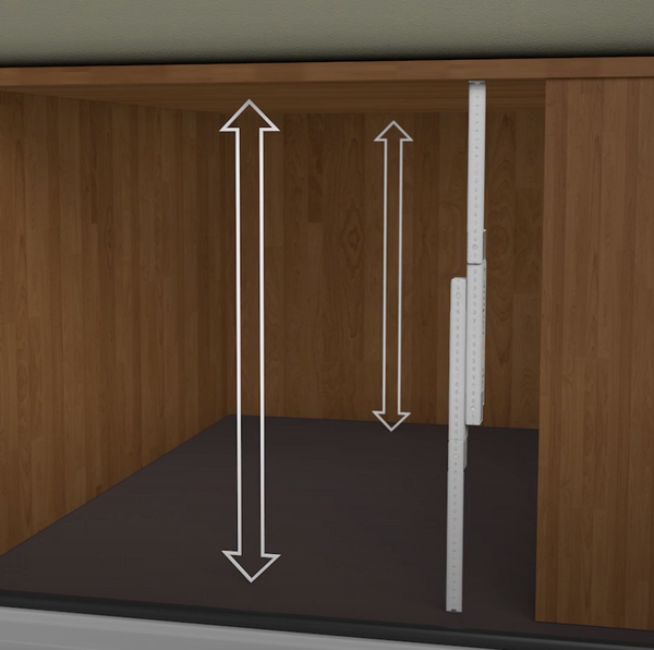 Ab Boden bis Unterkante Aufbauteil/Etage messen.