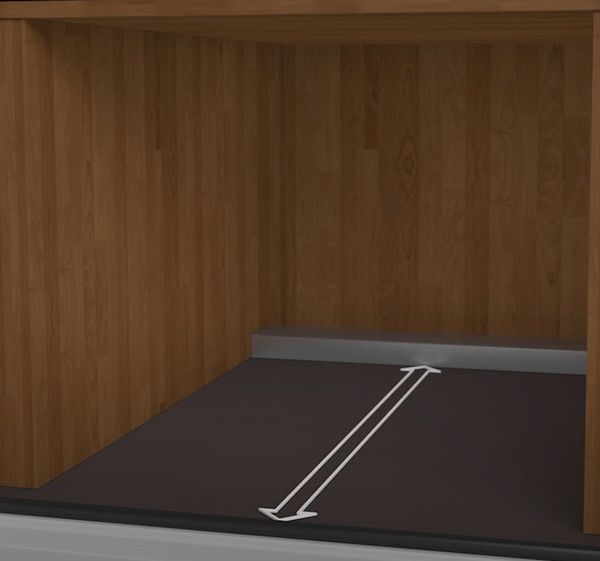 Waagerechter Abstand: Vorderkante Bodenabschlussleiste bis Kanal.