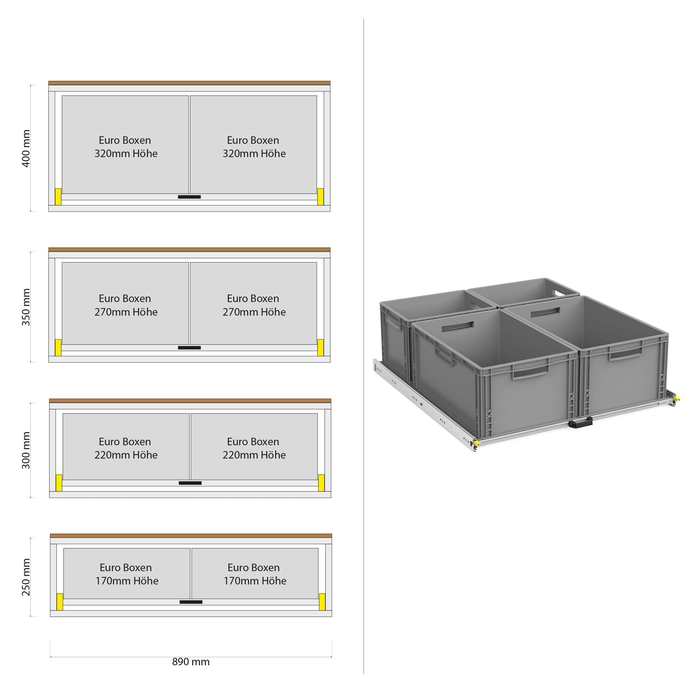 Estrattore posteriore Camper Kastenwagen con ripiano 1200mm x 400mm